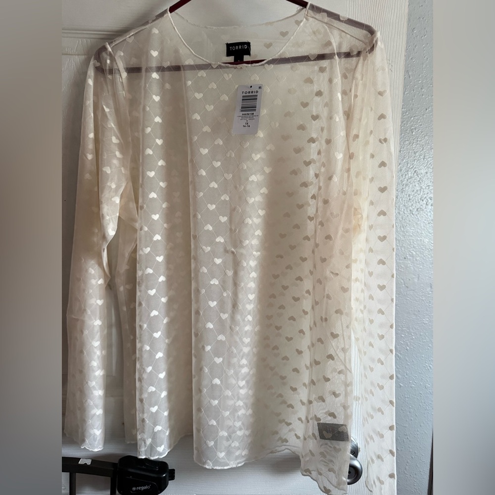 Torrid Whisper White Heart Mesh Top